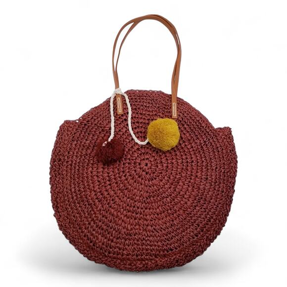 American Eagle Outfitters Handbags - AMERICAN EAGLE OUTFITTERS Circular Round Crochet Tote Lined Rust